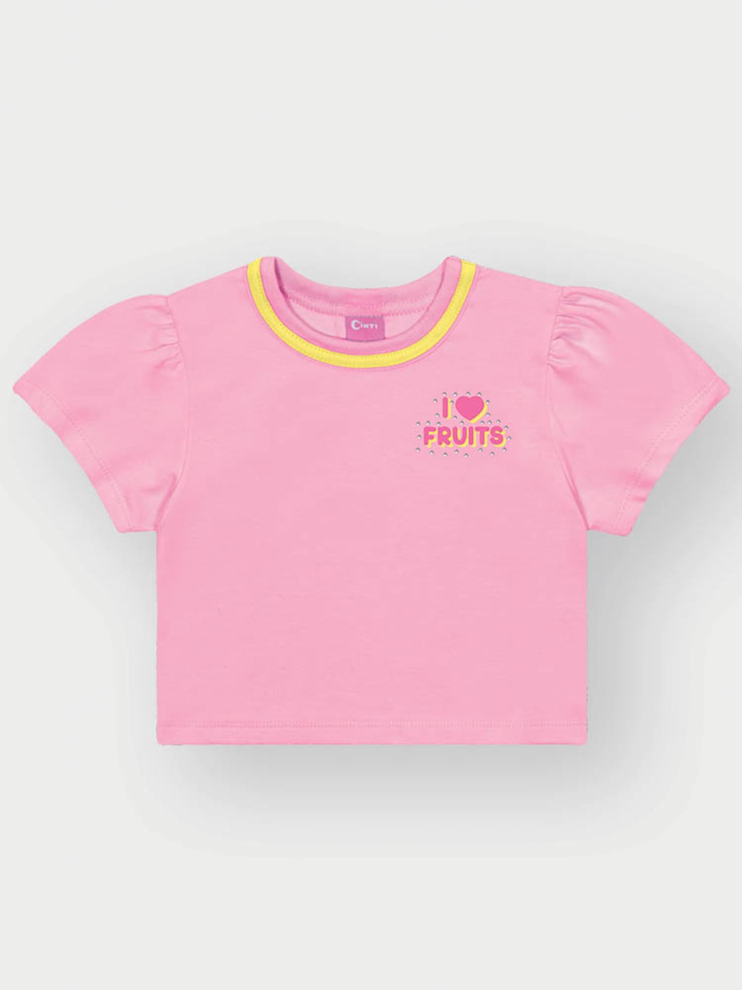 Conjunto Infantil Cinti Verão com Shorts e Blusa Rosa Fruits com Bolsinha