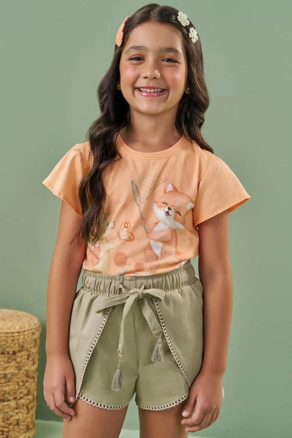 Blusa Infantil Kukiê Verão Laranja Bichinhos