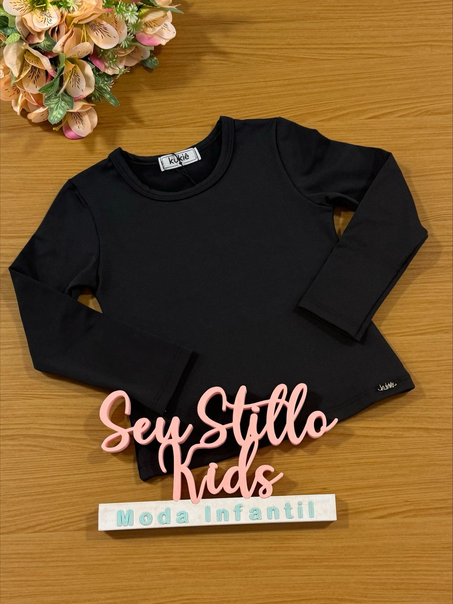 Blusa Infantil Kukie Inverno Manga Longa Preta Básica