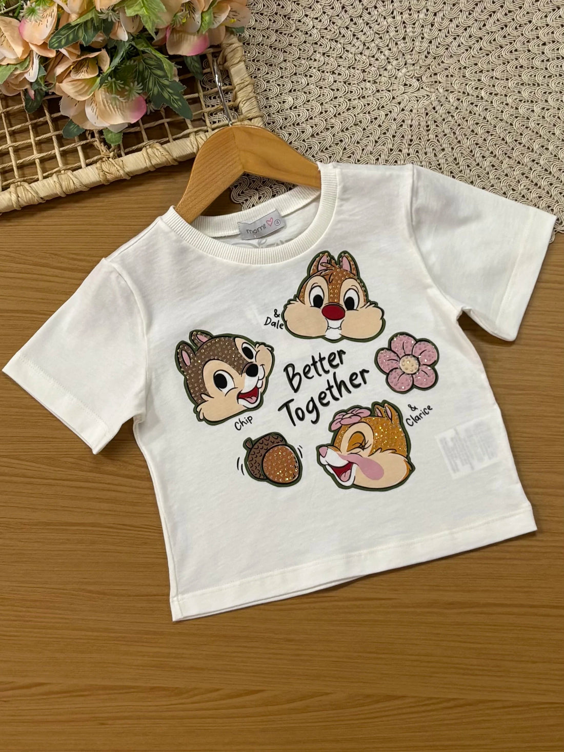 Conjunto Infantil Momi Inverno com Saia em Tule Verde e Blusa Manga Curta Tico e Teco Strass