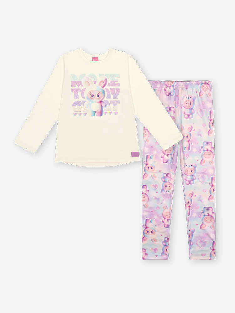 Conjunto Infantil Cinti Inverno com Calça Legging e Blusa Térmica Manga Longa Branca Labubu