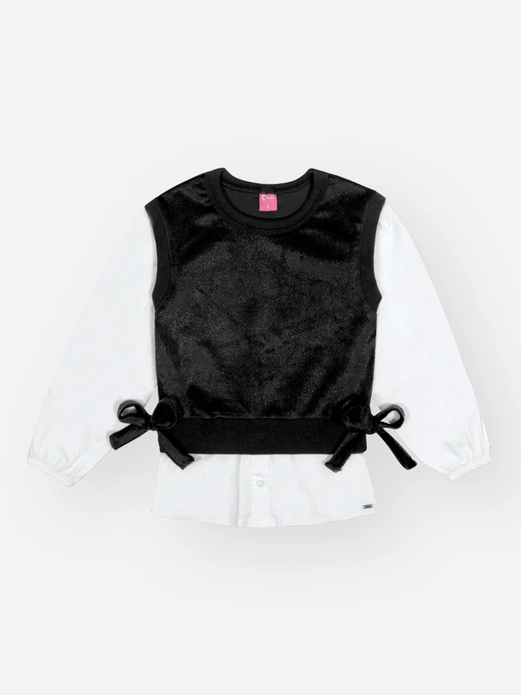 Conjunto Infantil Cinti Inverno, Calça Legging e Camisa com Colete em Veludo Preto