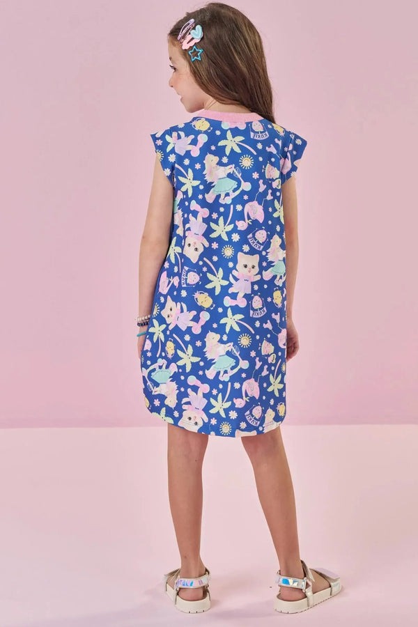 Vestido Infantil Kukiê Verão Azul Unicórnio