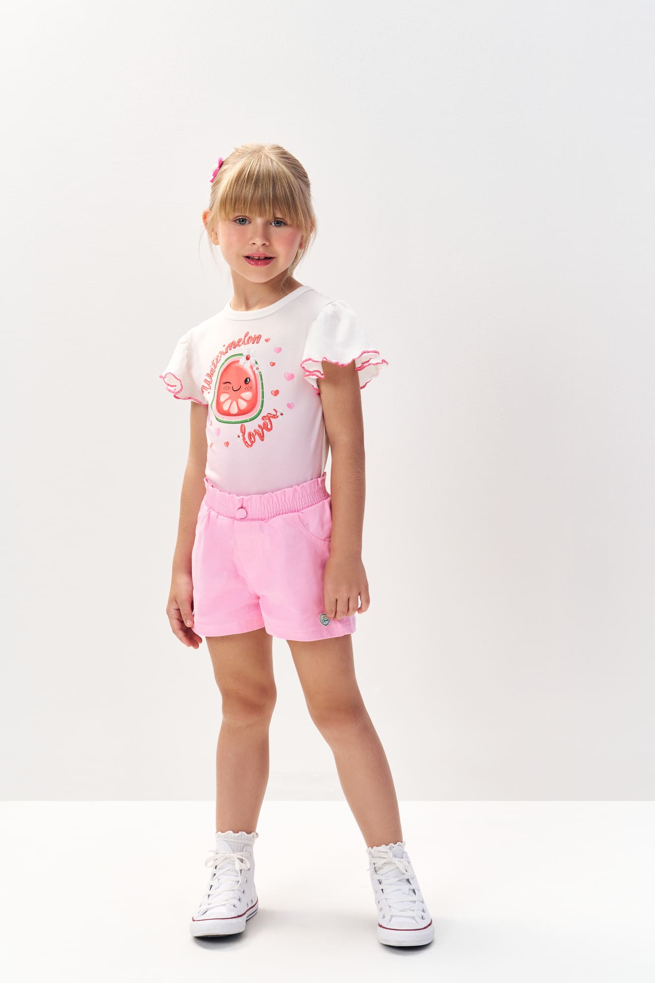 Blusa Infantil Cinti Verão Branca Melancia com Strass