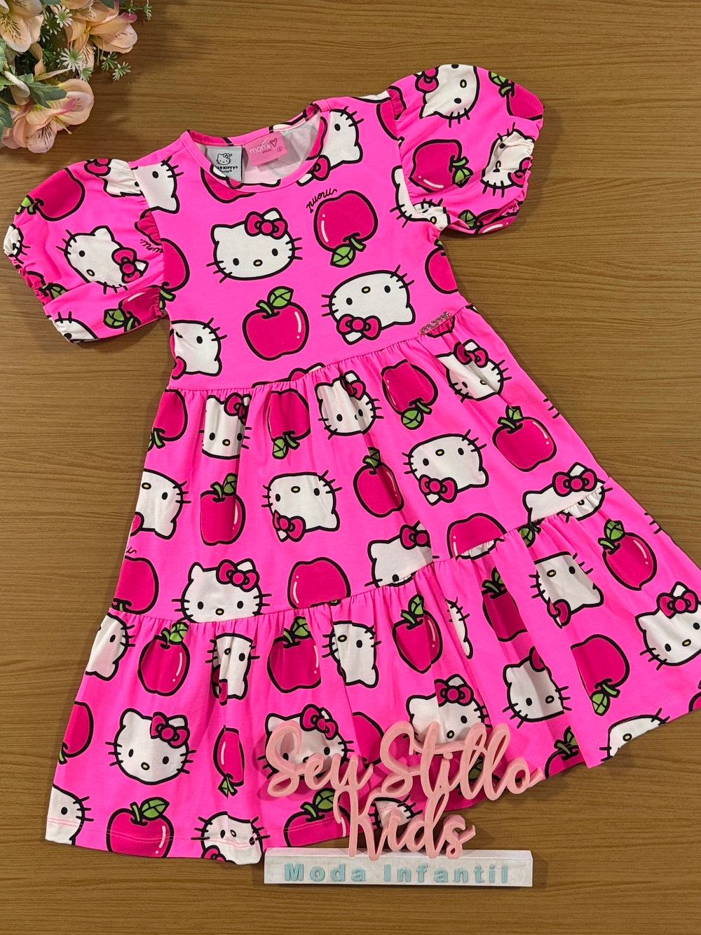 Vestido Infantil Momi Verão Rosa Hello Kitty
