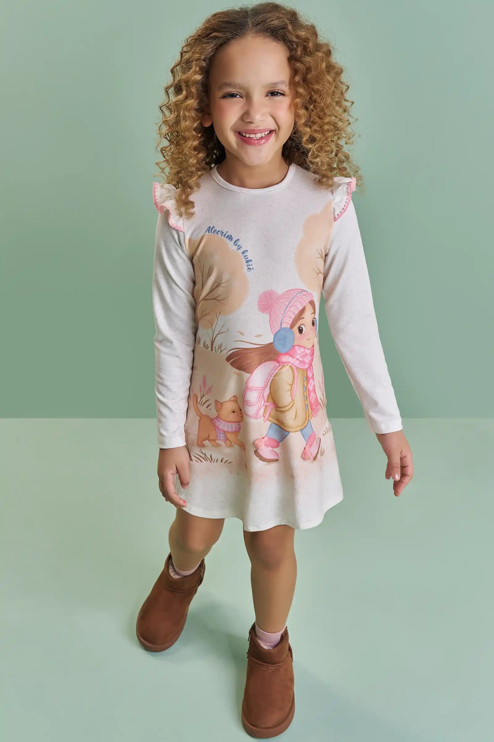 Vestido Infantil Kukiê Inverno Off White Menina Passeio