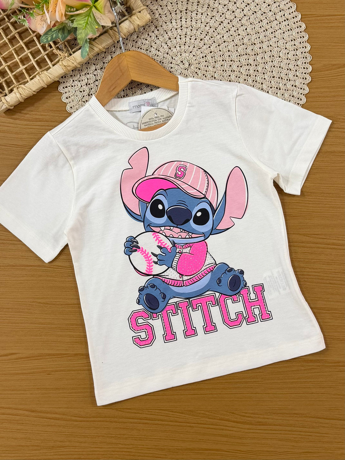 Conjunto Infantil Momi Inverno com Calça Legging Rosa  e Blusa Manga Curta Stitch Tênista
