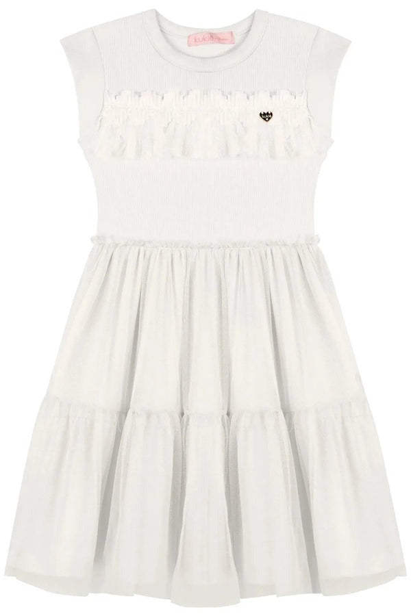 Vestido Infantil Kukiê Verão Off White em Tule
