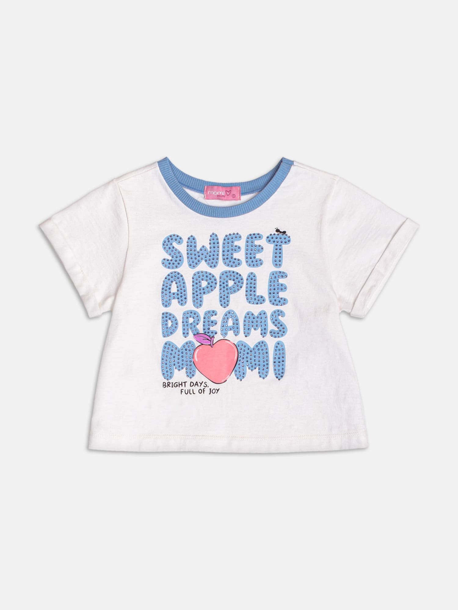 Conjunto Infantil Momi Verão com Shorts Azul e Blusa Branca Maçã do Amor