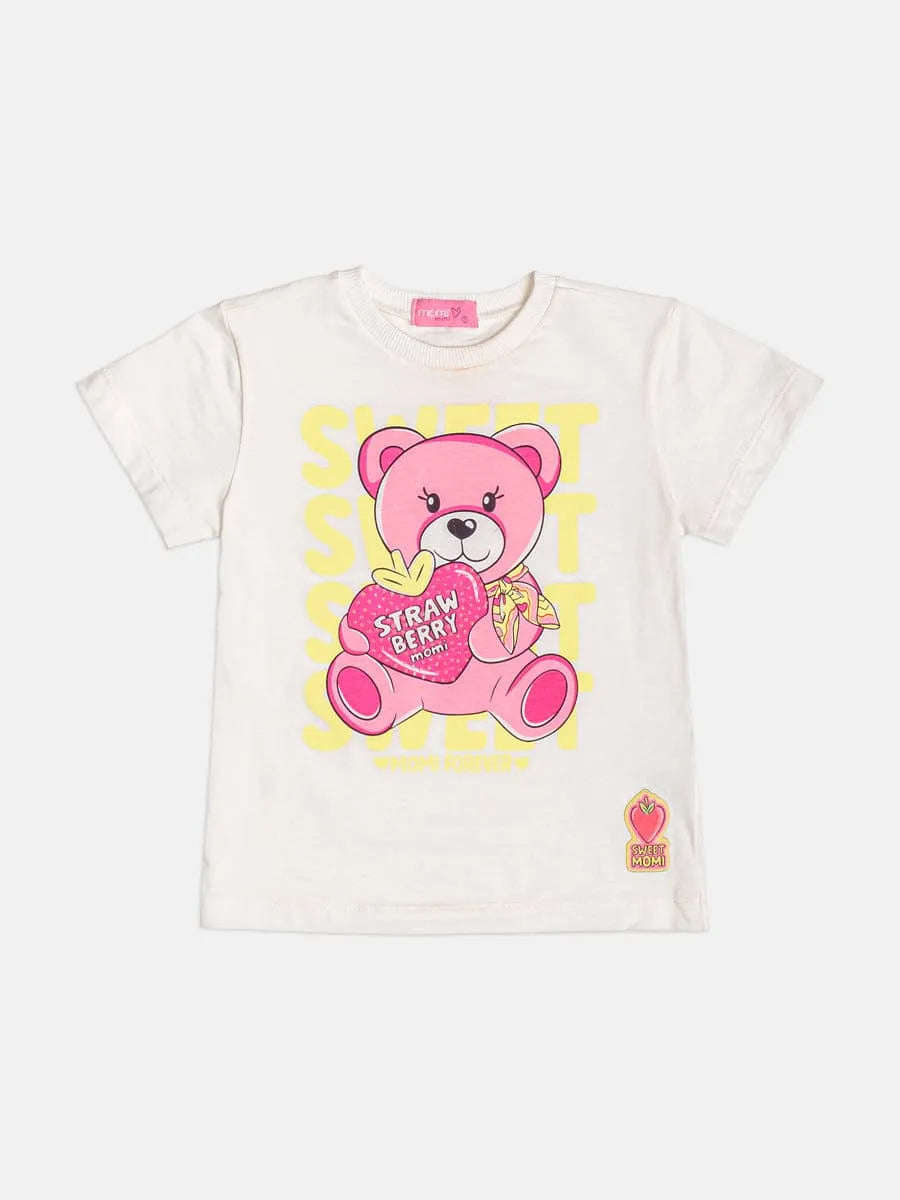 Blusa Infantil Momi Menina Branca Ursinha Love