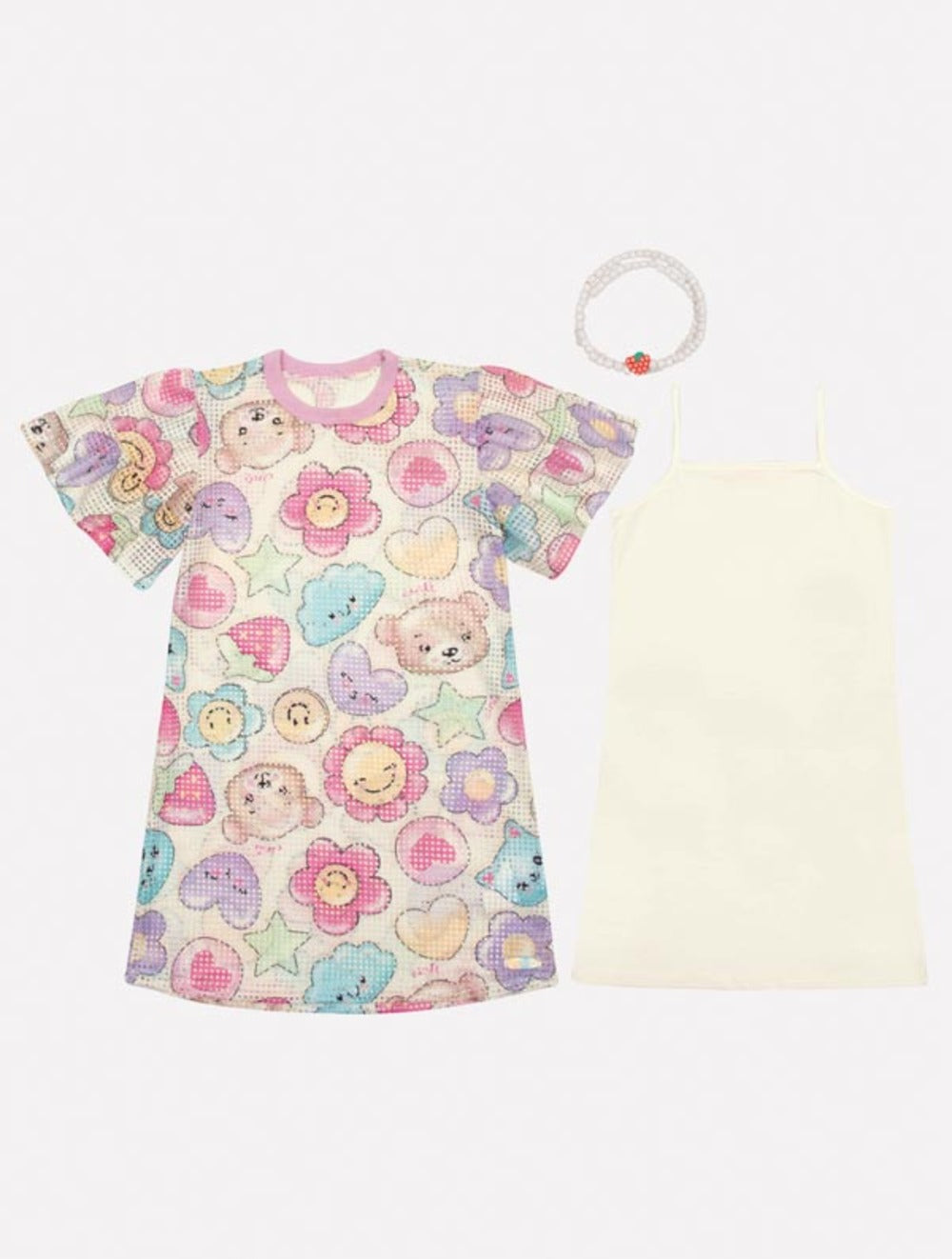 Vestido Infantil Cinti Verão Estampa Divertida Com Miçanga
