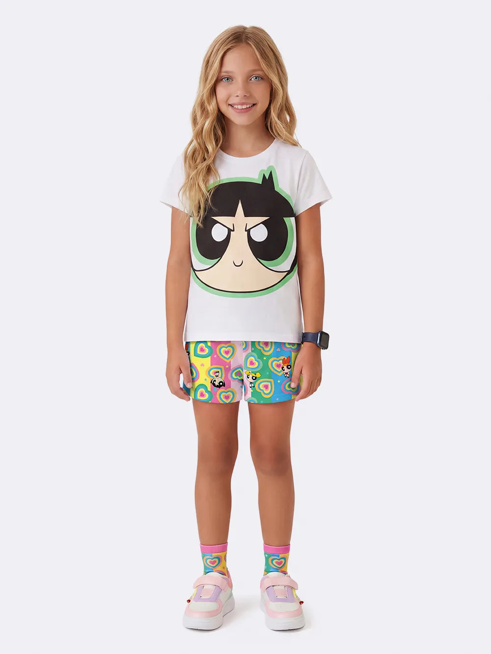 Pijama Infantil Menina Veggi com Shorts Colorido e Blusa Docinho As Meninas Superpoderosas