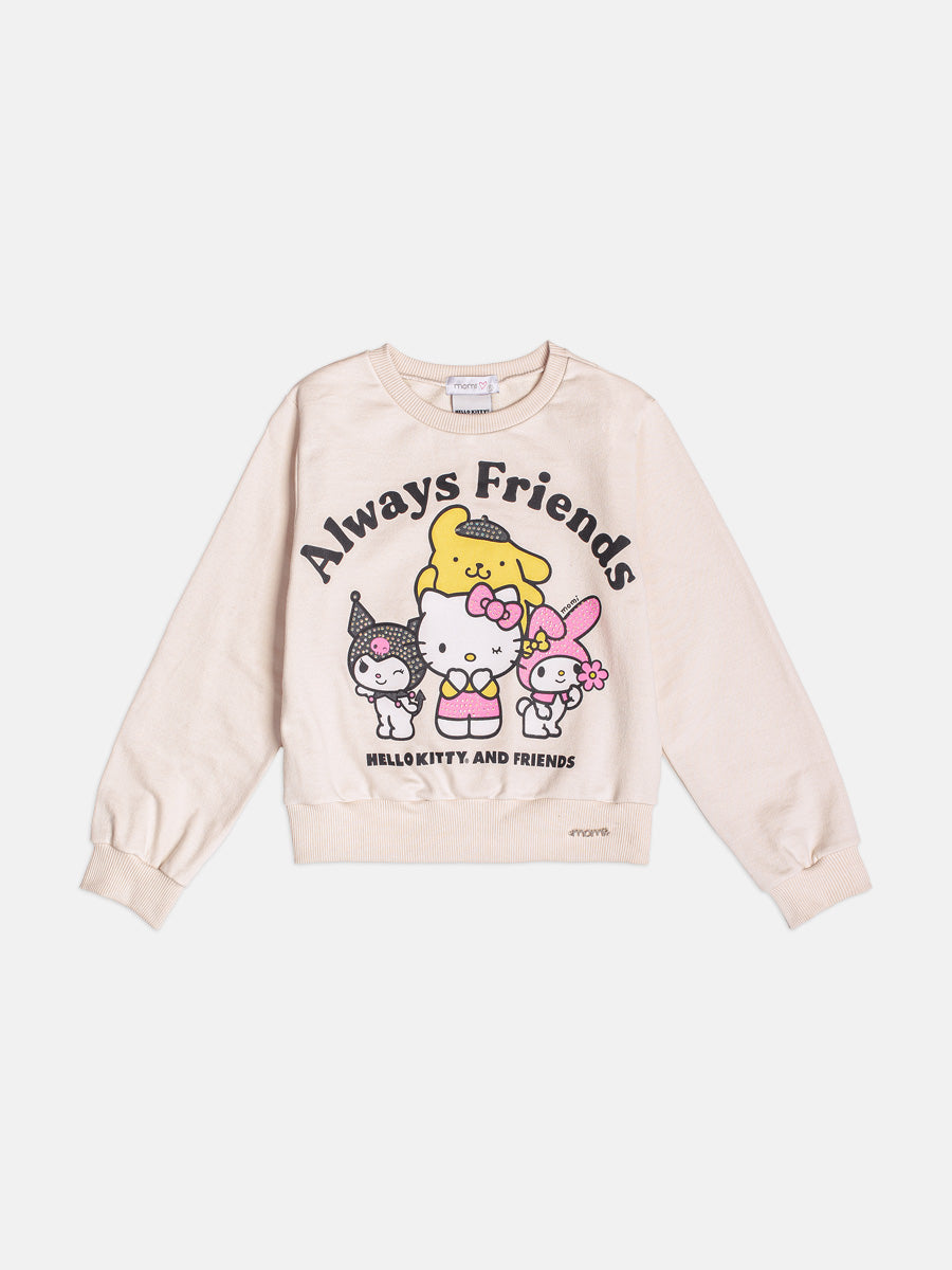 Moletom Infantil Momi Inverno Sem Flanela Bege Hello Kitty com Strass