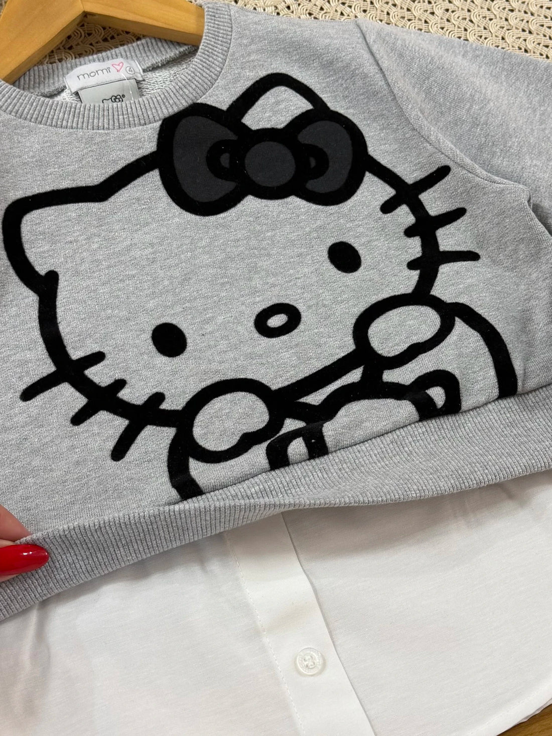Moletom Infantil Momi Inverno sem Flanela Cinza Hello Kitty