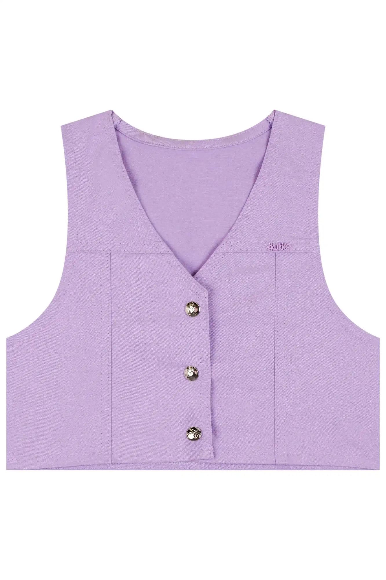 Vestido Infantil Kukiê Verão Colorido com Colete Lilás