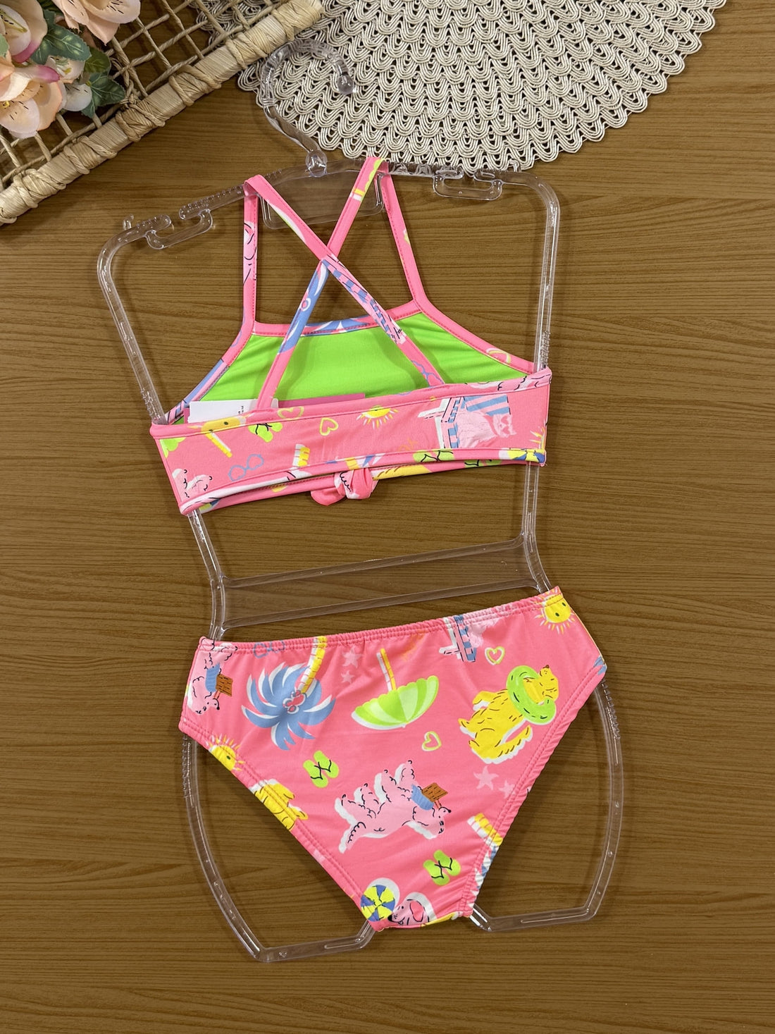 Biquíni Infantil Cinti Verão Rosa Animais na Praia