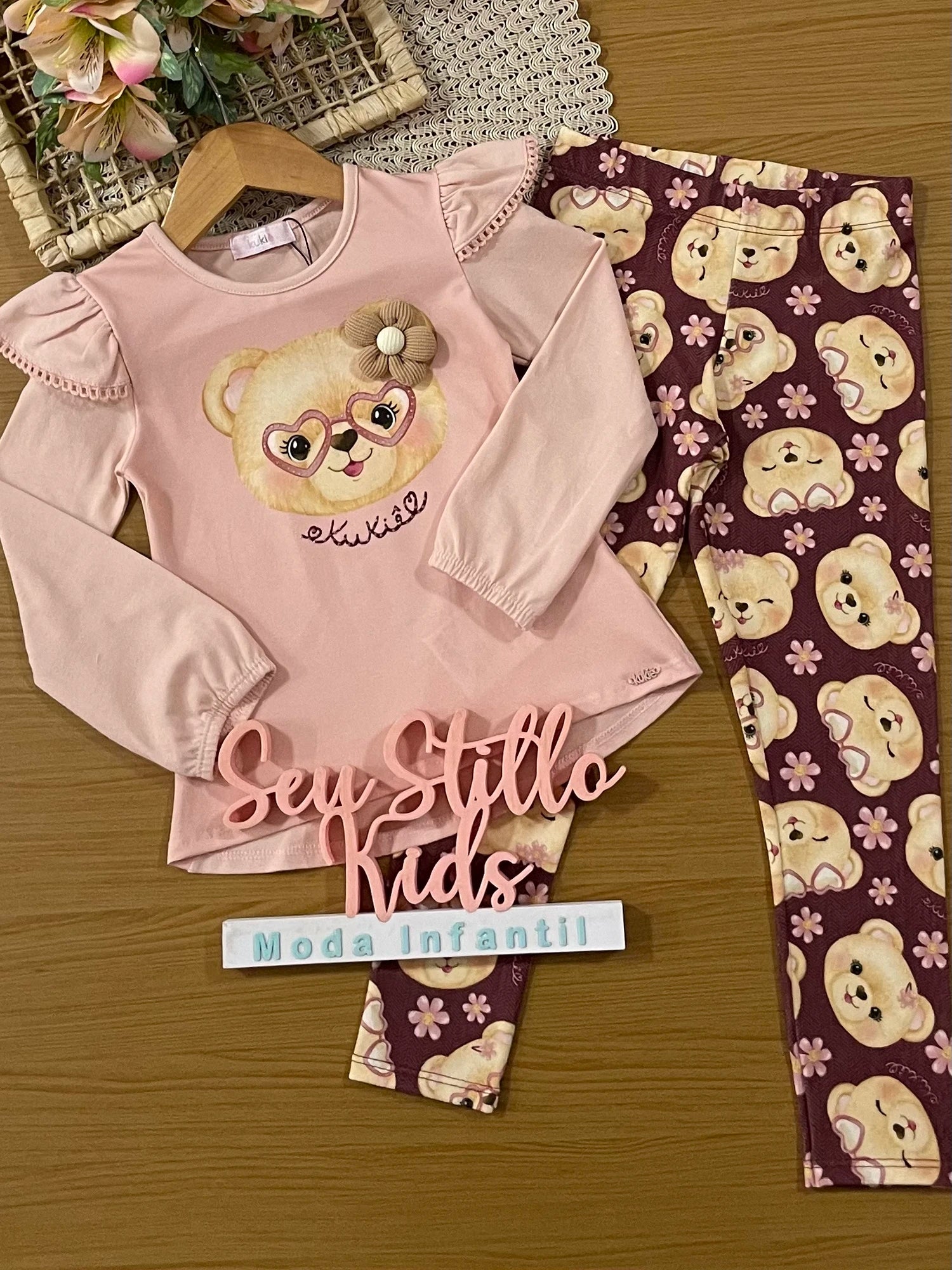 Conjunto Infantil Kukiê Inverno com Shorts e Blusa Manga Longa Ursinha