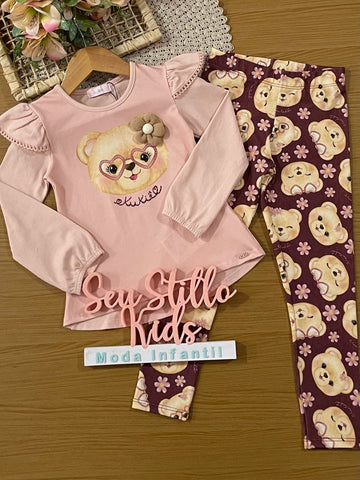 Conjunto Infantil Kukiê Inverno com Shorts e Blusa Manga Longa Ursinha
