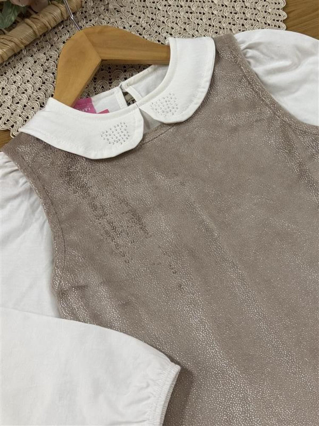 Salopete Infantil Cinti Inverno Bege Aveludado com Blusão Manga Longa