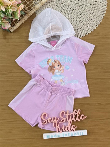 Conjunto Infantil Cinti Verão com Shorts e Blusa Lilás Menininha Tênista