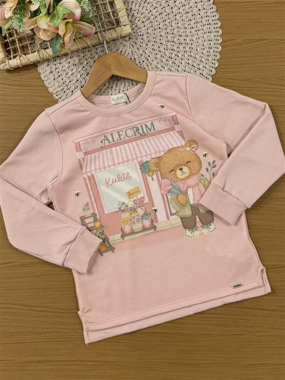 Conjunto Infantil Kukiê Inverno com Calça Legging Marrom e Moletom Flanelado Ursinha Floricultura
