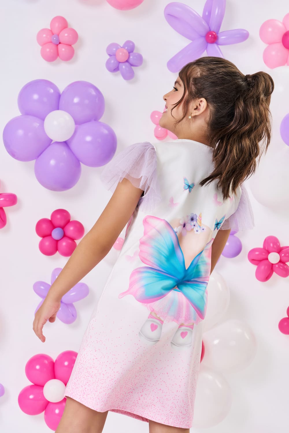 Vestido Infantil Cinti Verão Branco Ursinha Borboleta