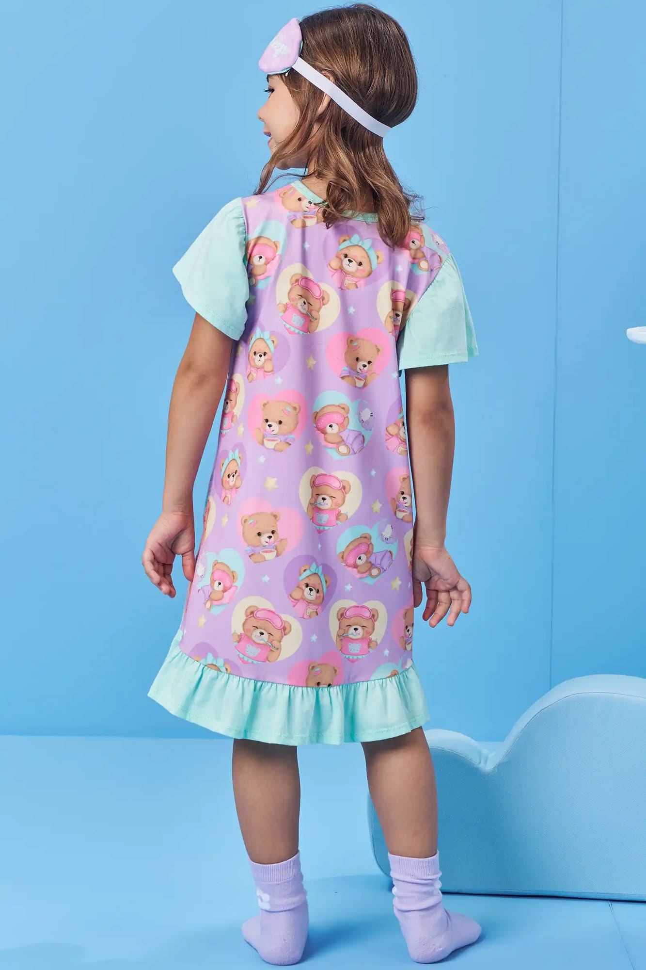 Camisola Infantil Kukiê Verão Colorida Hora de Dormir com Tapa Olhos