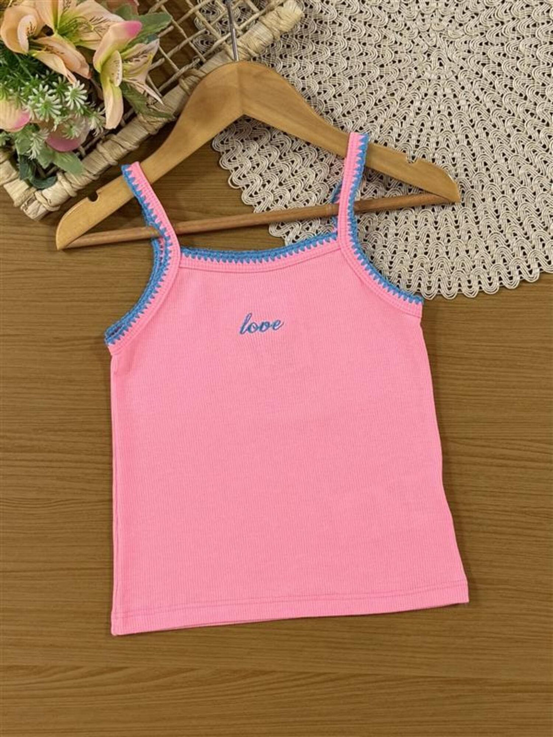 Conjunto Infantil Belime Verão com Shorts Azul e Regata Rosa Love