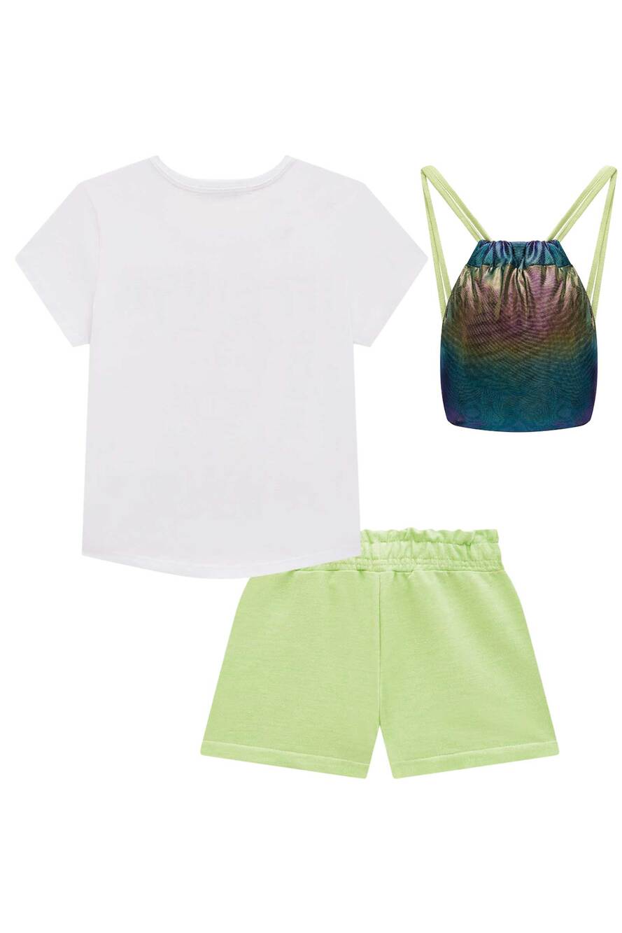 Conjunto Infantil Kukie Verão Shorts e Blusa Dog Fashion com Bolsinha