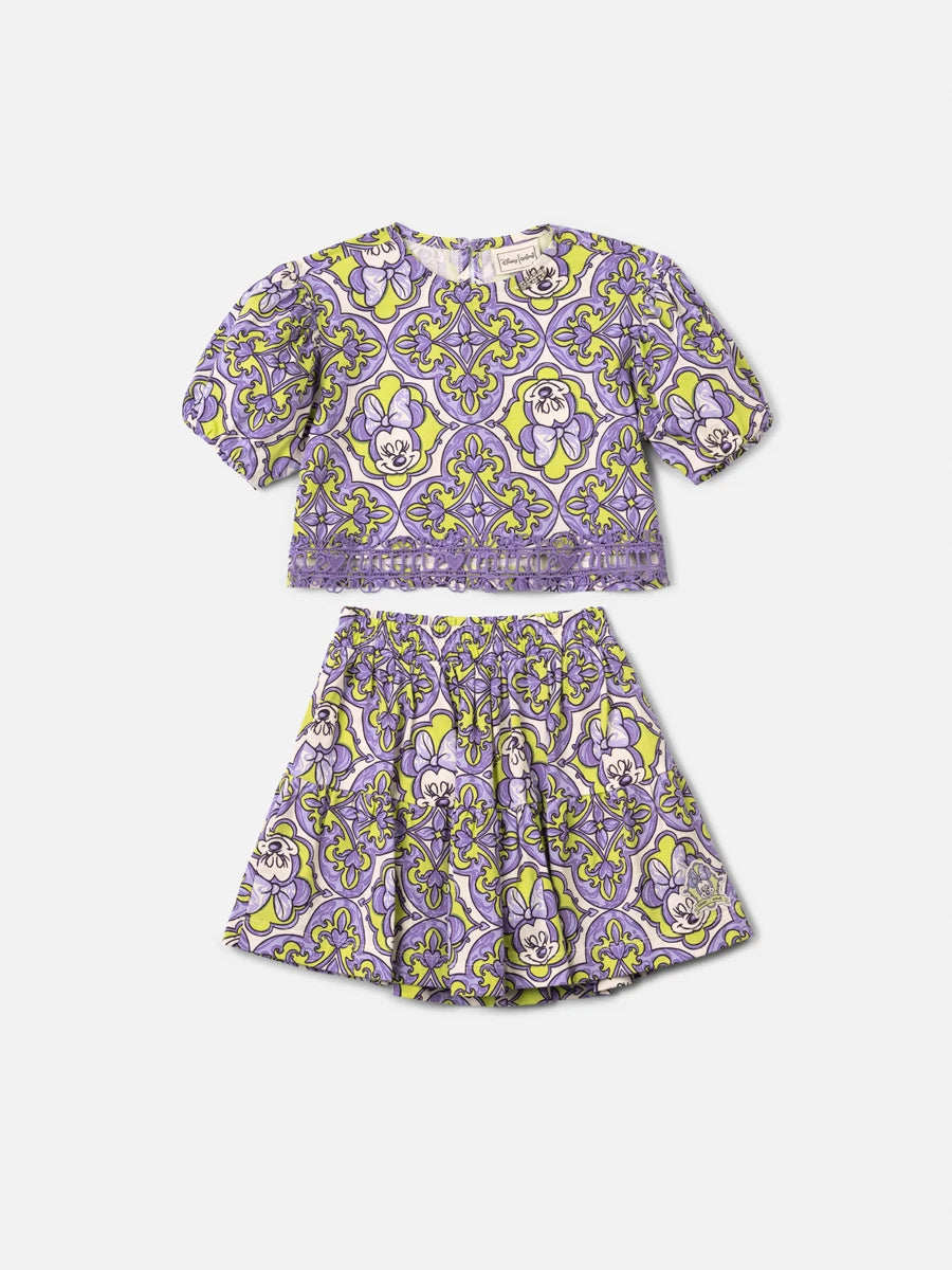 Conjunto Infantil Menina Animê com Saia e Blusa Lilás Minnie Disney