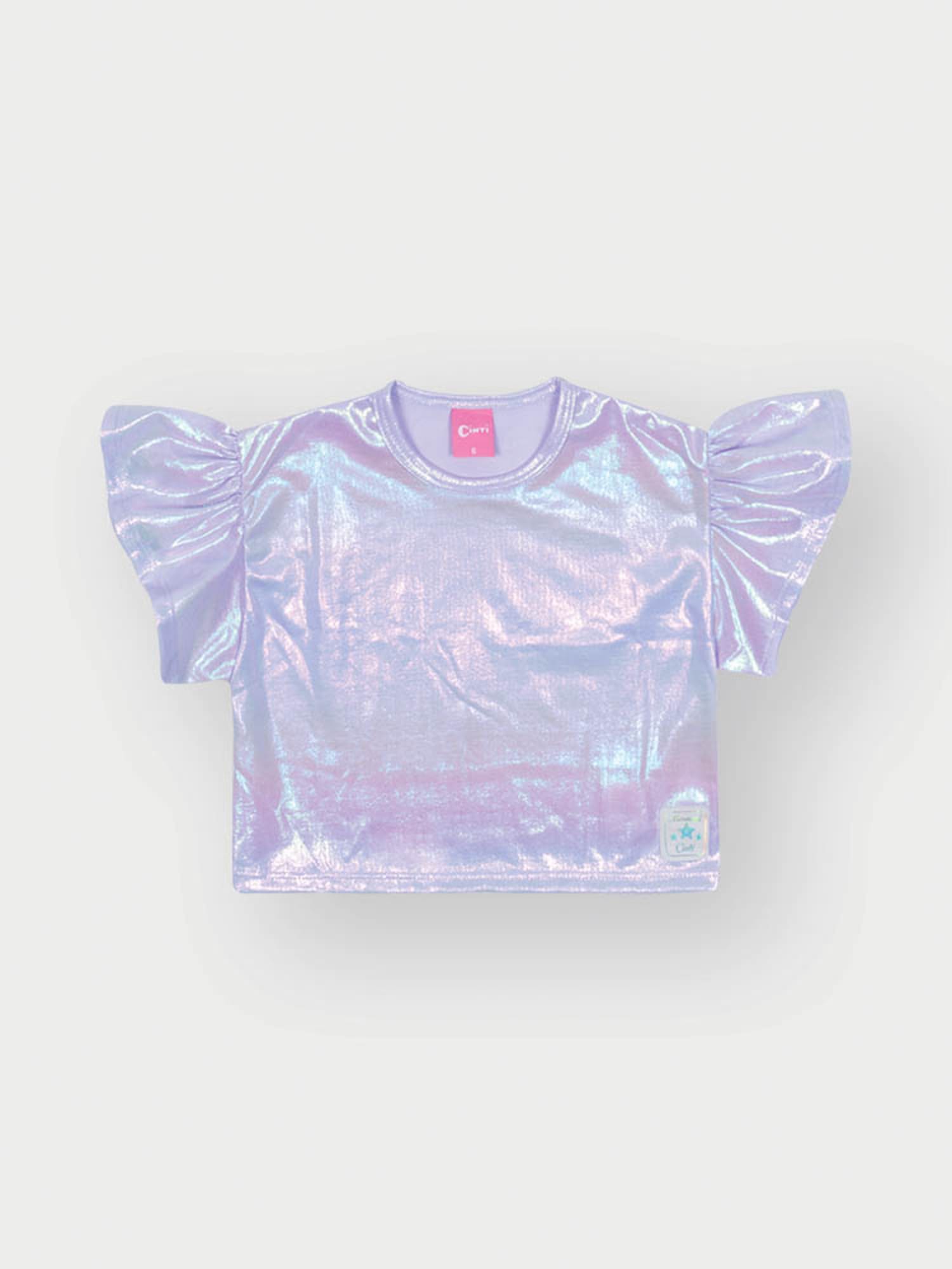 Conjunto Infantil Cinti Verão com Shorts e Blusa Lilás Holográfica