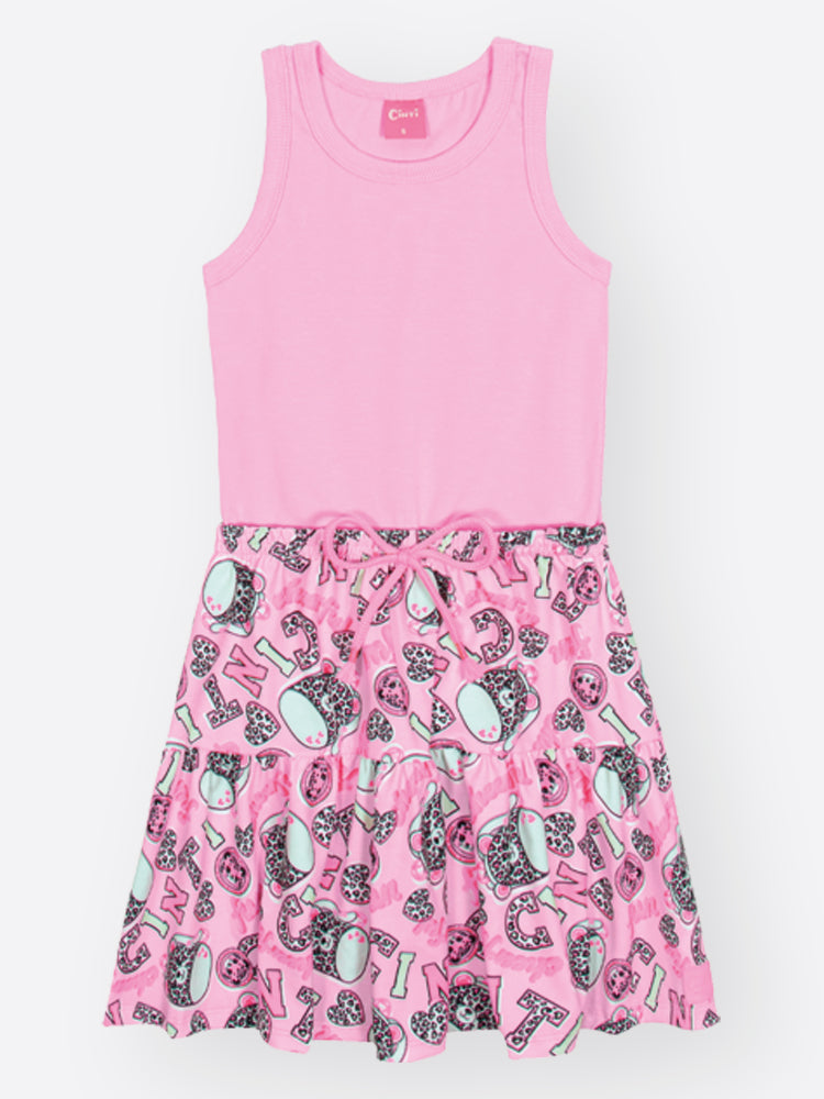 Vestido Infantil Cinti Inverno Rosa com Moletom sem Flanela Verde Happy