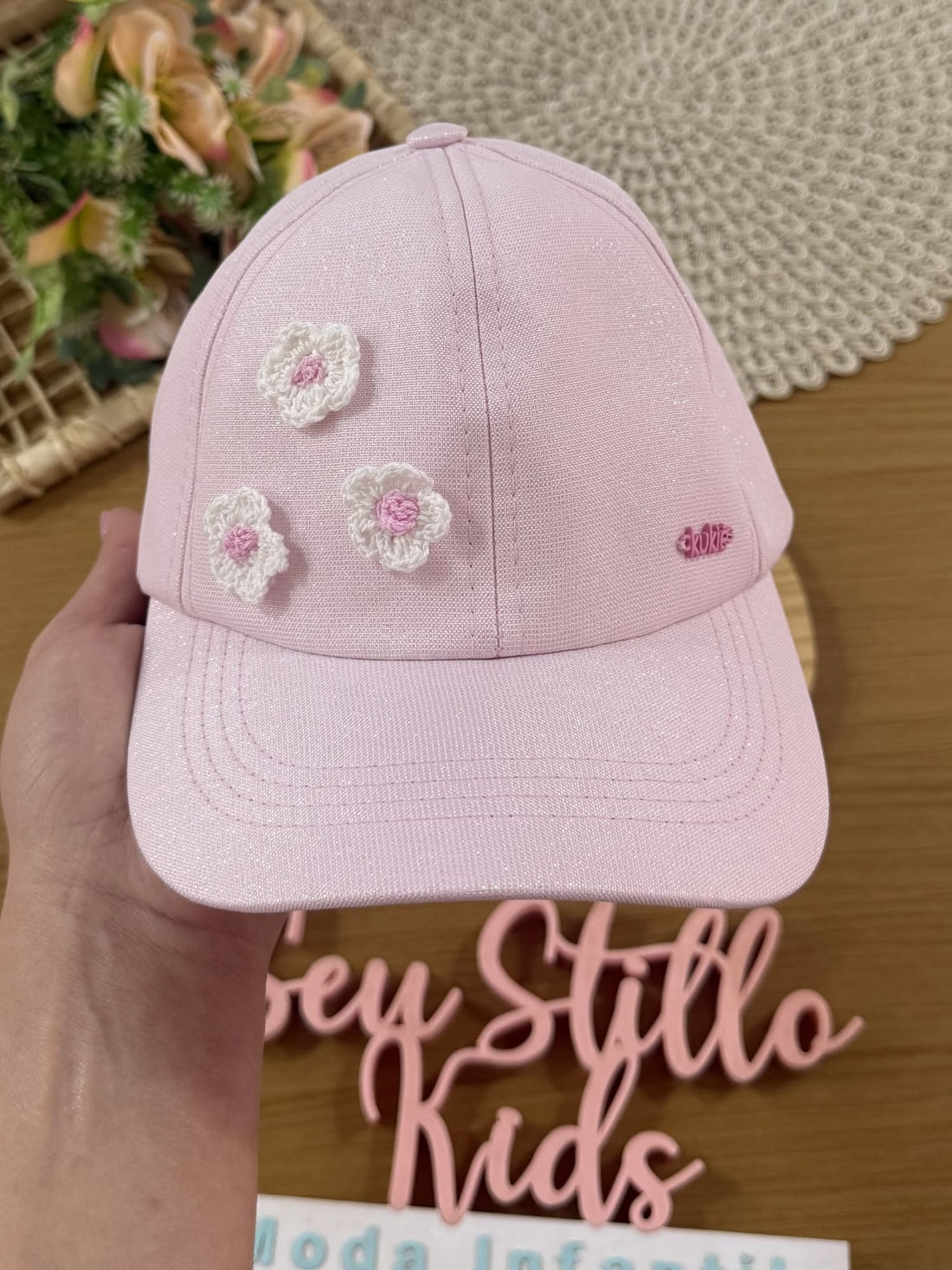 Boné Infantil Kukiê Verão Rosa Florzinha com Brilho