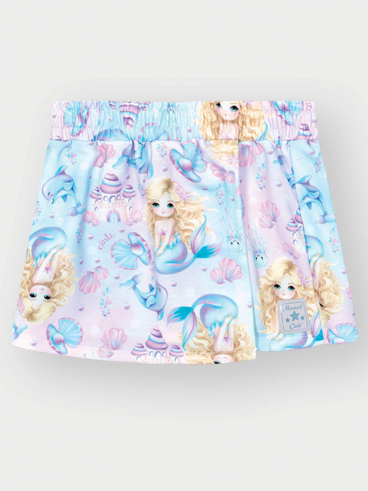 Conjunto Infantil Cinti Verão com Short Saia e Blusa Branca Polvinho
