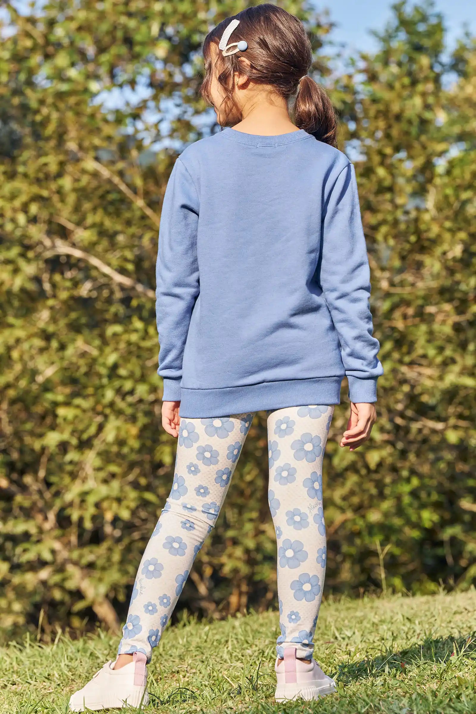 Conjunto Infantil Kukiê Inverno com Calça Legging Térmica e Moletom Flanelado Azul Flor