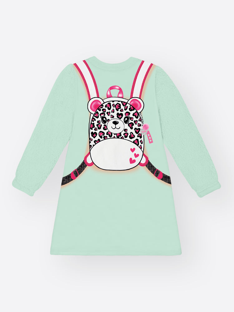 Vestido Infantil Cinti Inverno Flanelado Verde Mochilinha