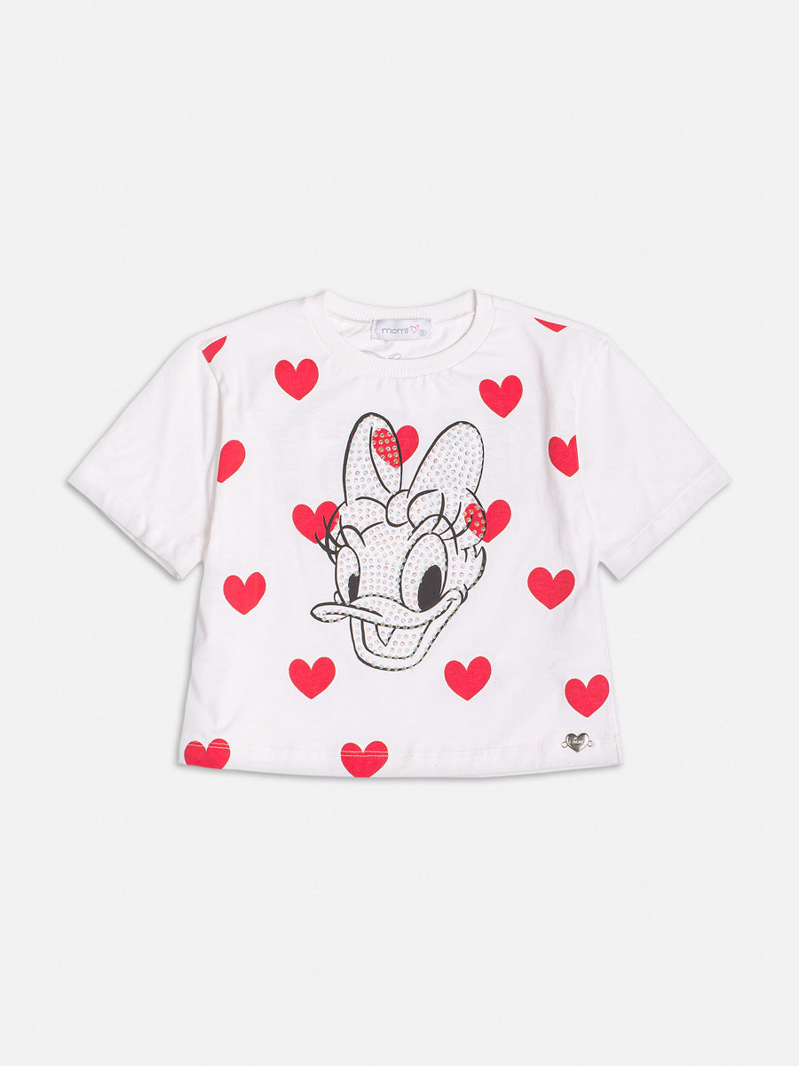 Blusa Infantil Momi Verão Branca Daisy Corações Disney