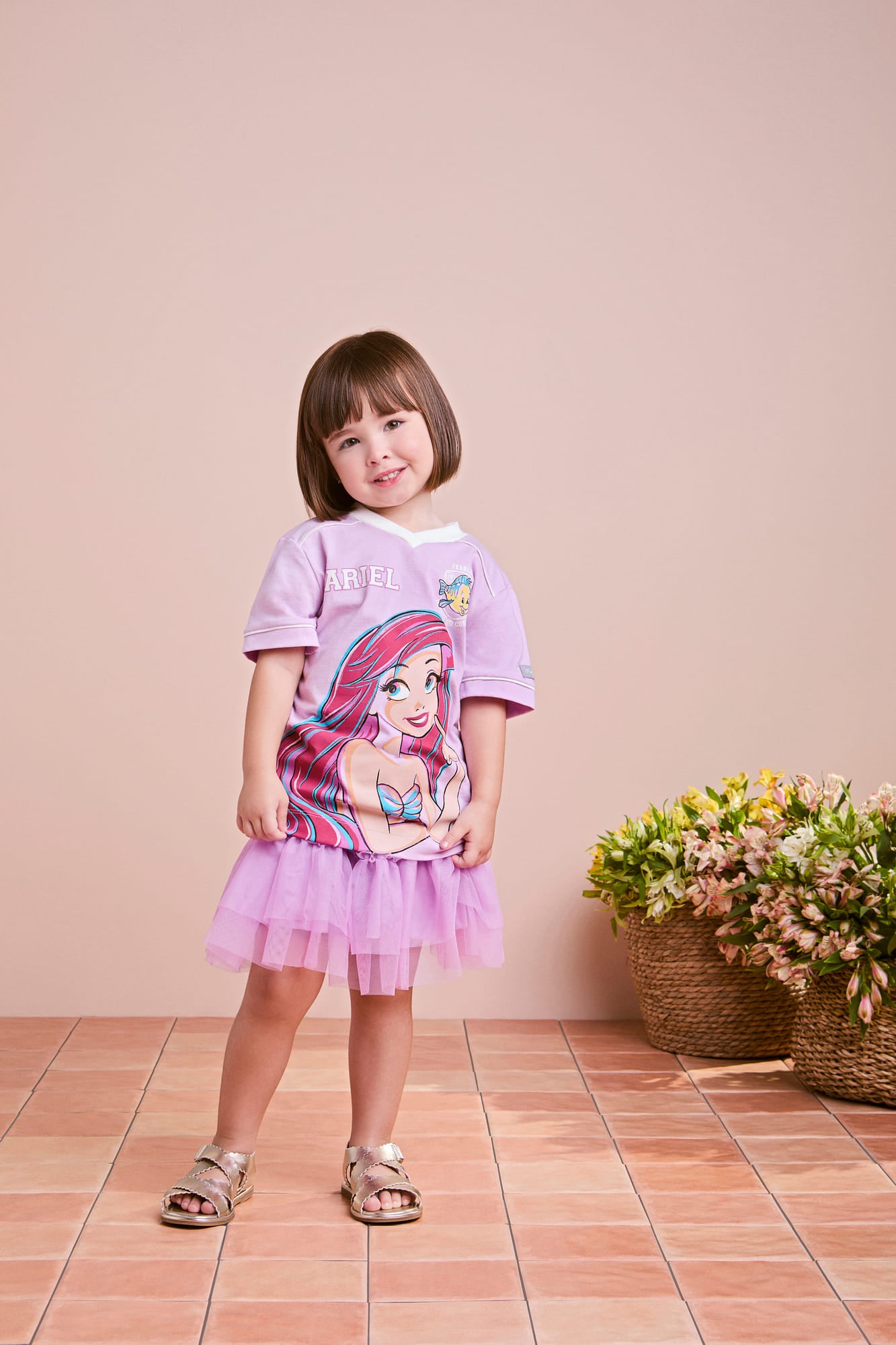 Blusa Infantil Animê Verão Lilás Ariel Disney
