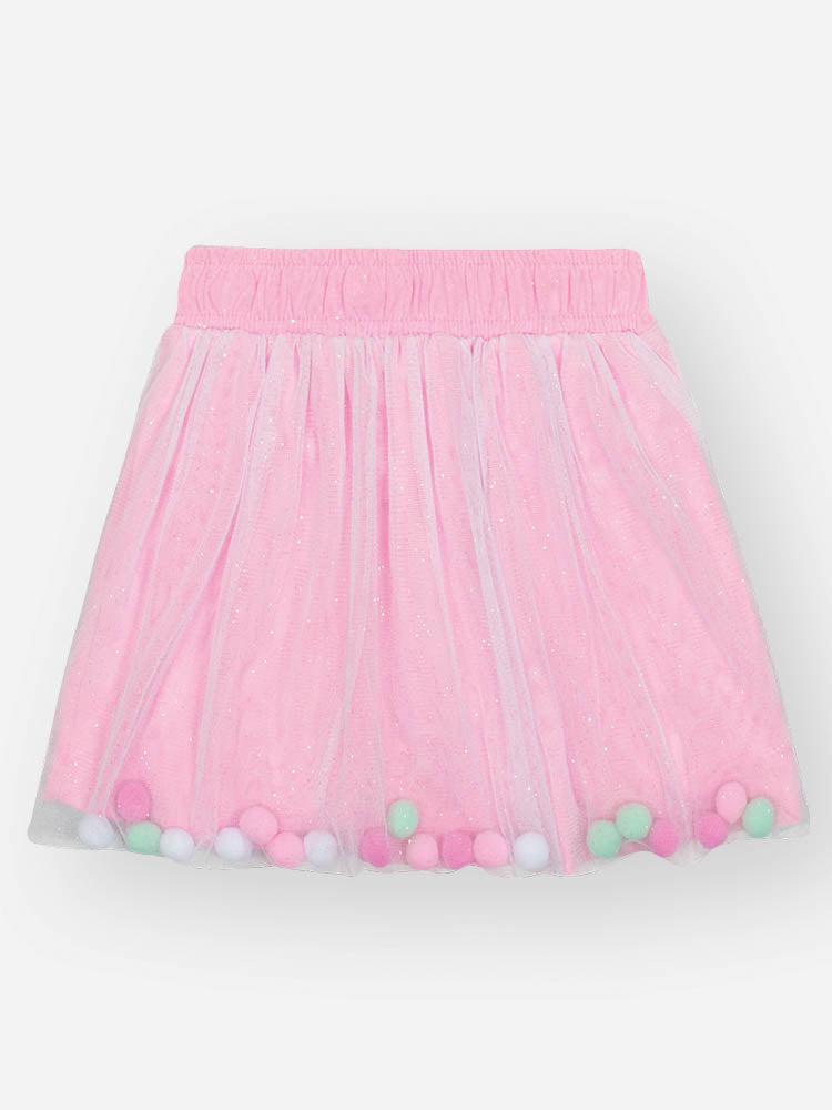 Saia Infantil Cinti Verão Rosa em Tule com Glitter