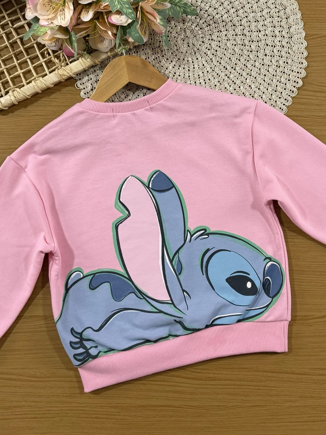Moletom Infantil Animê Inverno Rosa sem Flanela Stitch com Strass Disney