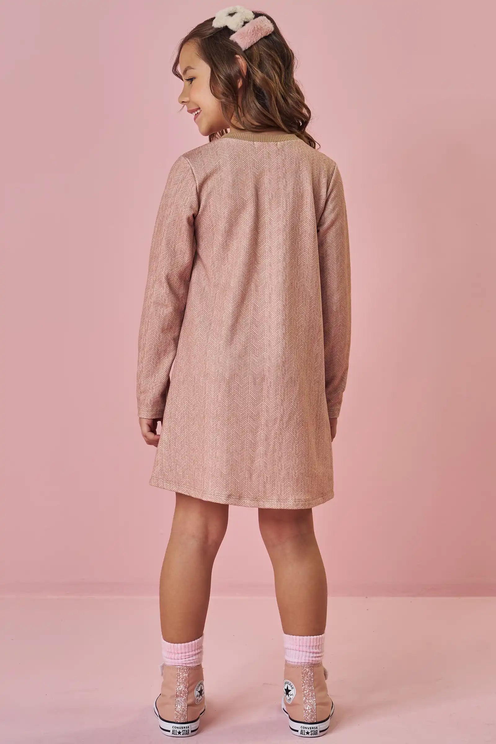 Vestido Infantil Kukiê Inverno Bege Animais Melhores Amigos