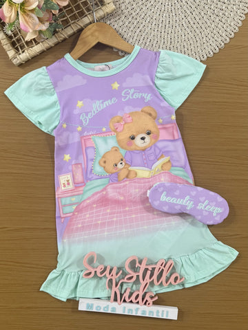 Camisola Infantil Kukiê Verão Colorida Hora de Dormir com Tapa Olhos