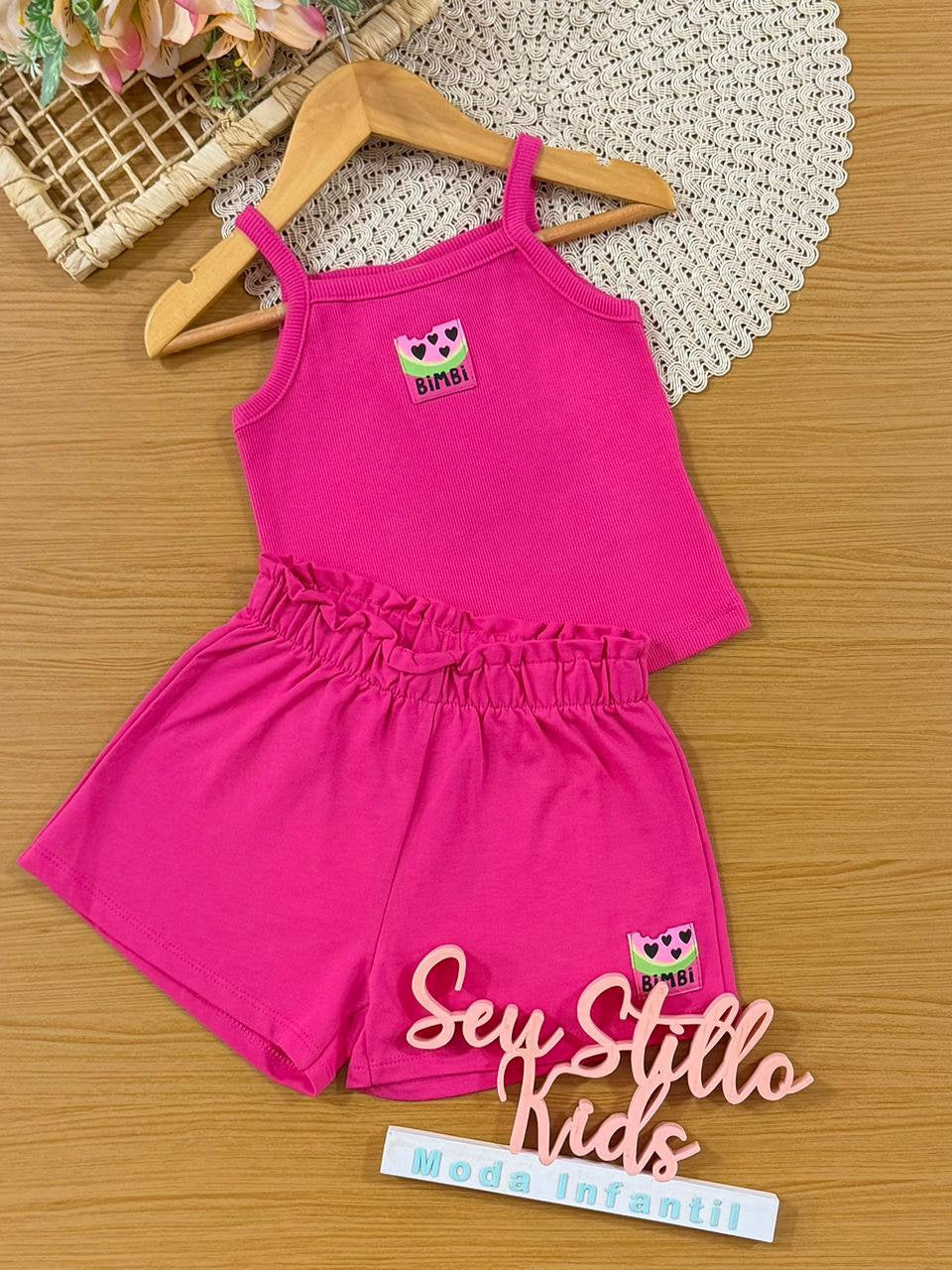 Conjunto Infantil Menina Bimbi com Shorts e Blusa Rosa Melancia