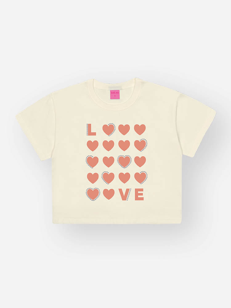 Conjunto Infantil Belime Verão com Shorts Laranja e Blusa Branca Love Corações
