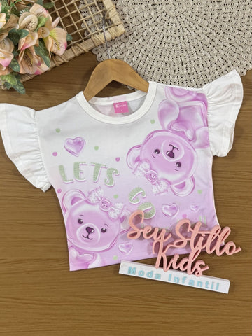 Blusa Infantil Cinti Verão Branca Ursinhas com Strass