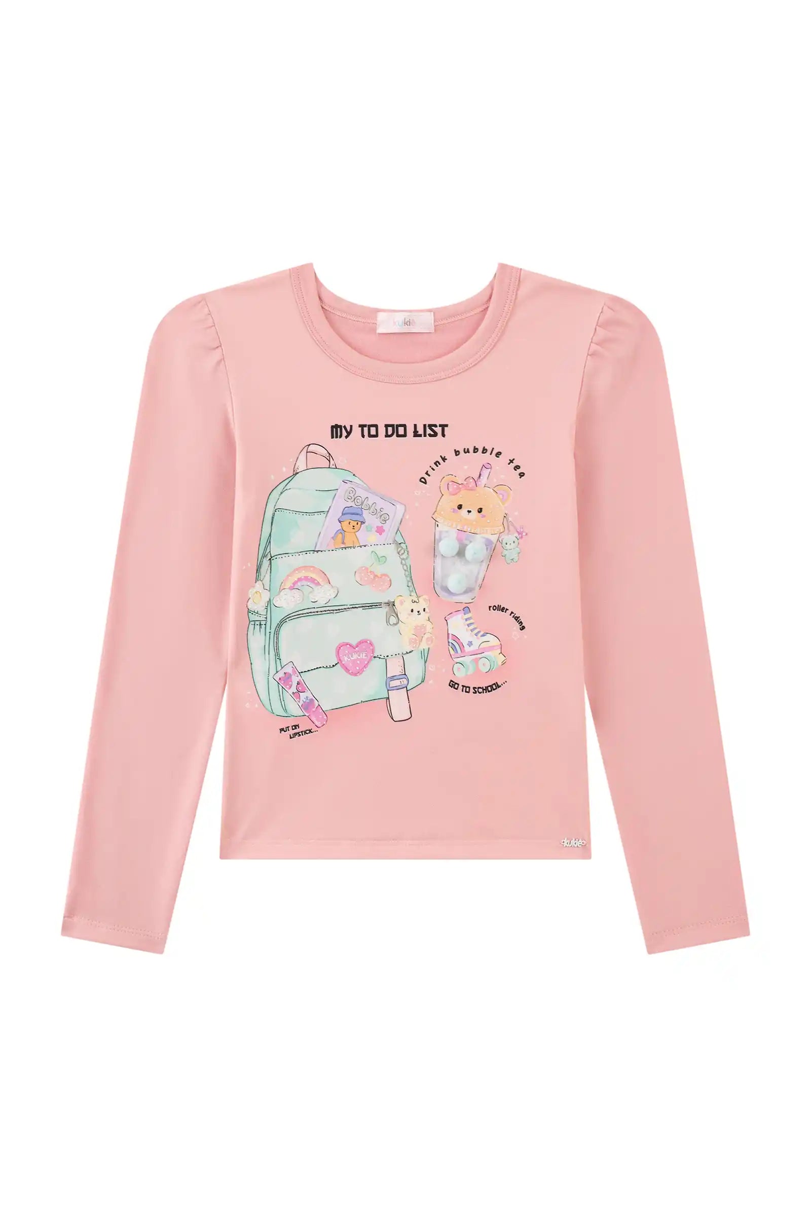 Blusa Infantil Kukiê Inverno Térmica Manga Longa Rosa com Pom pom
