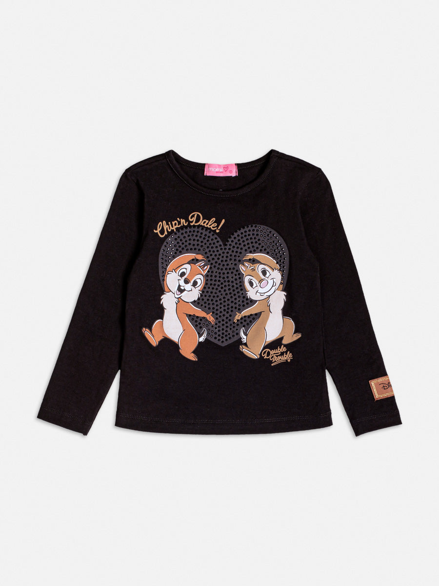 Blusa Infantil Momi Inverno Manga Longa Preto com Strass Tico Teco
