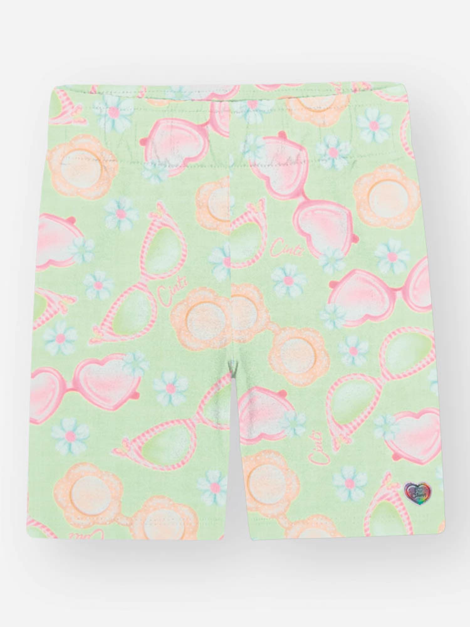 Conjunto Infantil Cinti Verão com Shorts Ciclista Verde e Blusa Branca Enjoy