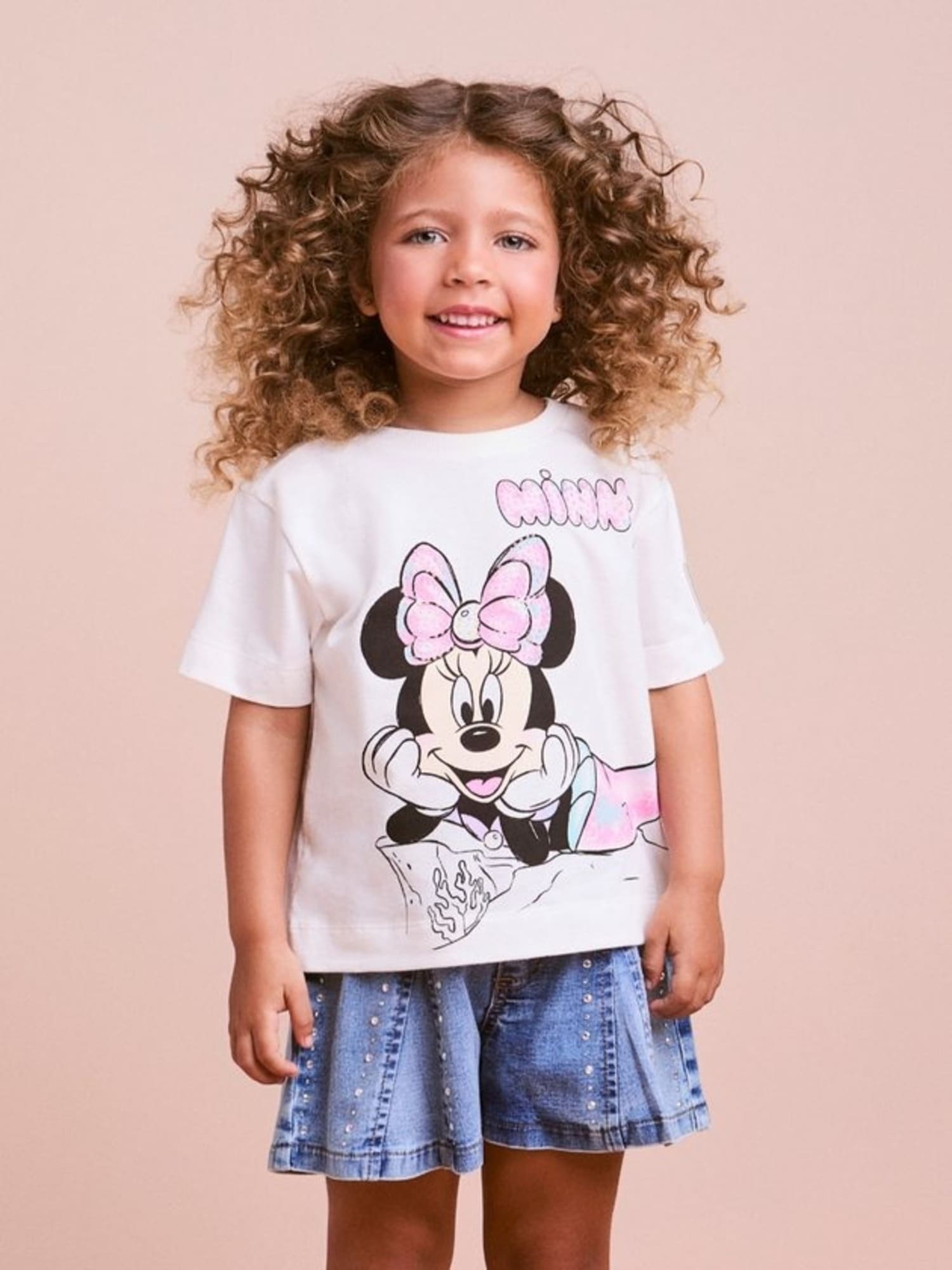 Blusa Infantil Animê Verão Branca Minnie Sereia Disney