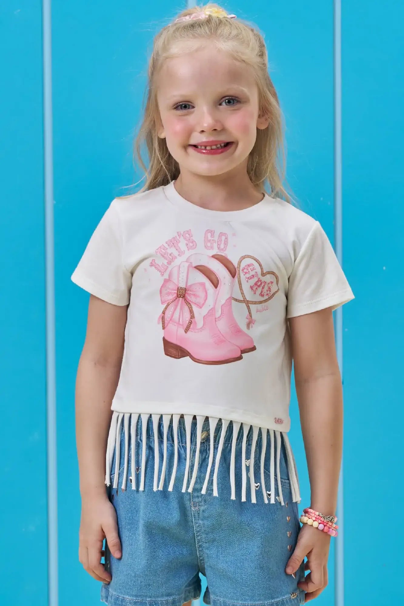 Blusa Infantil Menina Kukiê Branca Let's Go Girls com Franjinha